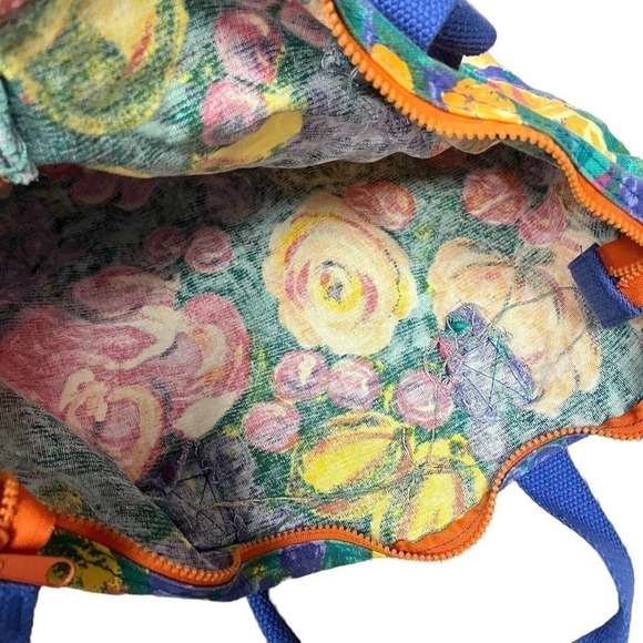 VINTAGE Floral Fruit Tote Bag Shopping Blue Pink Orange - Picture 6 of 6